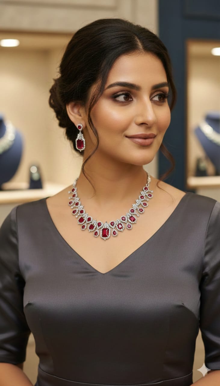 Silver & Pink Stone Necklace Set with Matching Earrings | Indian Jewellery | Stone Jewellery | Indian Neckles Set for Women