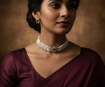 Pearl Choker Necklace Set with Yellow Stone | Diamond-Style Traditional Choker with Matching Earrings | Indian Jewellery Pearl Necklace Set