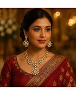 Traditional Kundan-Style Polki Necklace & Earring Set – Floral Design Bridal Jewelry - Libasaa.com