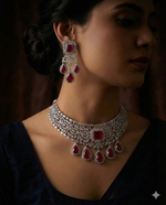 Bridal Royal Pink Stone Diamond Choker Necklace Set with Matching Earrings | Indian Jewellery