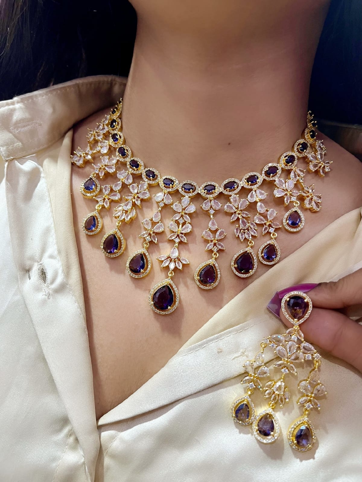 Elegant Victorian Kundan Necklace Set with Mint Green Teardrop Stones & Matching Earrings – Indian Kundan Jewellery | Libasaa