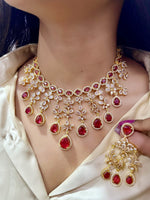 Elegant Victorian Kundan Necklace Set with Mint Green Teardrop Stones & Matching Earrings – Indian Kundan Jewellery | Libasaa