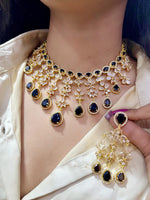 Elegant Victorian Kundan Necklace Set with Mint Green Teardrop Stones & Matching Earrings – Indian Kundan Jewellery | Libasaa