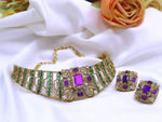 Premium Purple & Green Stone Gold-Plated Kundan Choker Necklace Set with Matching Earrings | Kareena Kapoor Inspired Bollywood Indian Jewellery Set
