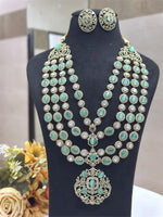 Emerald Green Stone Bridal Long Necklace Set with Earrings | Kundan Jewellery Indian Necklace Set | Traditional Wedding Jewellery