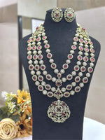 Emerald Green Stone Bridal Long Necklace Set with Earrings | Kundan Jewellery Indian Necklace Set | Traditional Wedding Jewellery