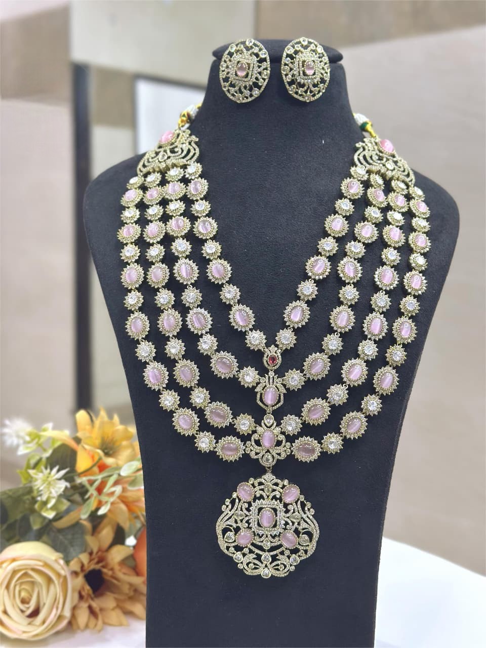 Emerald Green Stone Bridal Long Necklace Set with Earrings | Kundan Jewellery Indian Necklace Set | Traditional Wedding Jewellery