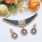 Blue Stone Kundan Bridal Necklace Set with Earrings | Indian Jewellery Wedding Necklace Set | Traditional Stone Jewellery Indian Necklace Set