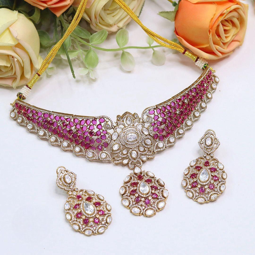 Blue Stone Kundan Bridal Necklace Set with Earrings | Indian Jewellery Wedding Necklace Set | Traditional Stone Jewellery Indian Necklace Set