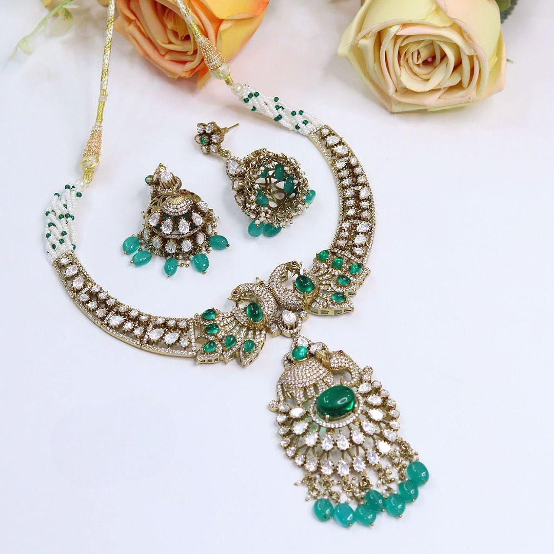Elephant & Peacock Design Kundan Necklace Set with Jhumki Earrings | Gold Tone Indian Bridal Wedding Ethnic Jewellery