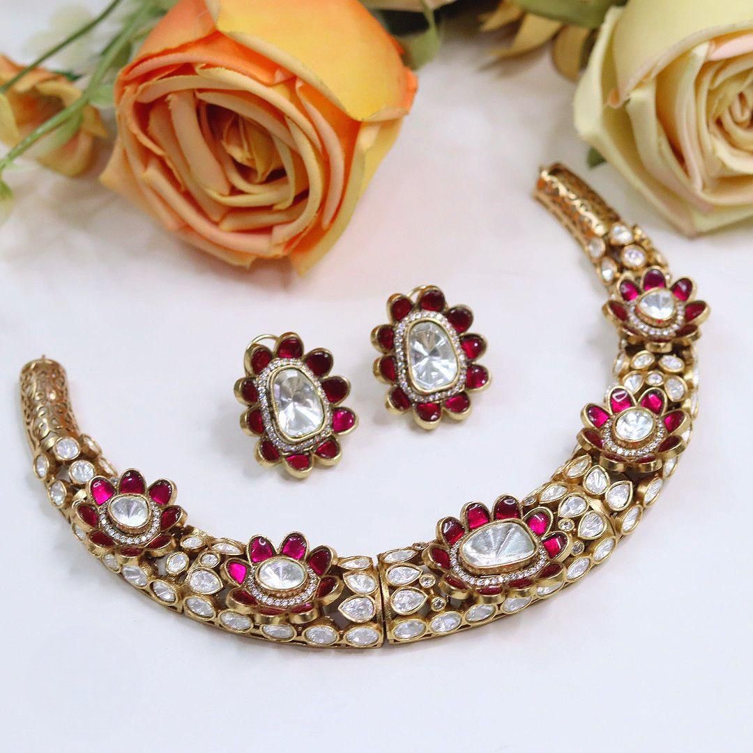 Green Kundan Necklace Set with Earrings | Traditional Gold-Tone Bridal Jewelry