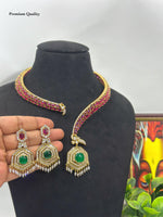 Victorian Polki Diamond Necklace Set with Emerald & Ruby Stones | Sabyasachi Inspired Bridal Jewelry | Dual Tone Gold Choker & Earrings Set for Weddings