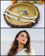 Pearl Choker Necklace Set with Emerald Cut Green & Blue Crystal Stud Earrings – Elegant Bridal & Party Jewelry