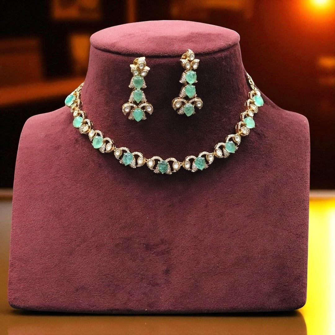 Elegant Kundan Choker Necklace & Earring Set Minimal Gold-Plated Bridal Jewelry - Libasaa.com