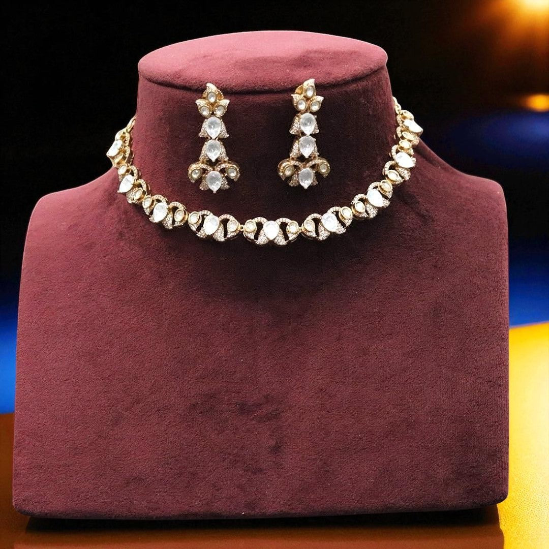 Elegant Kundan Choker Necklace & Earring Set Minimal Gold-Plated Bridal Jewelry - Libasaa.com