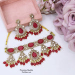 Premium Red Kundan Necklace Set with Matching Earrings | Indian Kundan Polki Jewellery Necklace Set