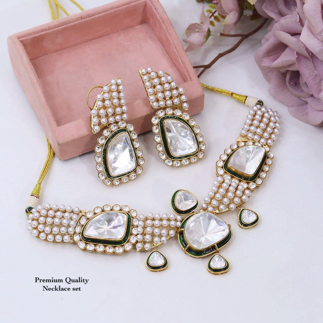 Kundan Pearl Necklace Set with Earrings | Indian Jewellery – Kundan Pearl Necklace Set