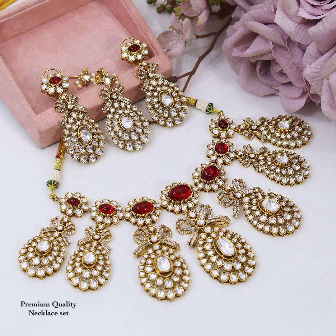 Bridal Kundan Pearl Necklace Set with Earrings & Maangtika | Traditional Indian Jewellery