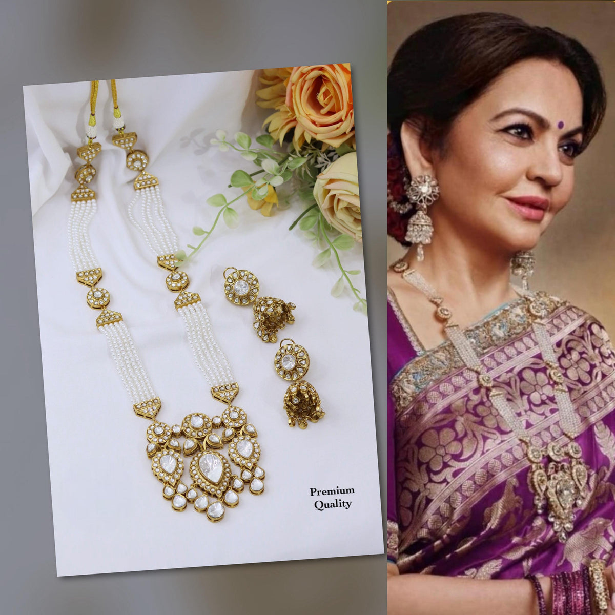 Celebrity-Inspired Kundan Necklace Set with Jhumki Earrings | Luxury Indian Jewellery Wedding Collection