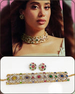 Celebrity Inspired Royal Kundan Choker Necklace Set With Earrings Set