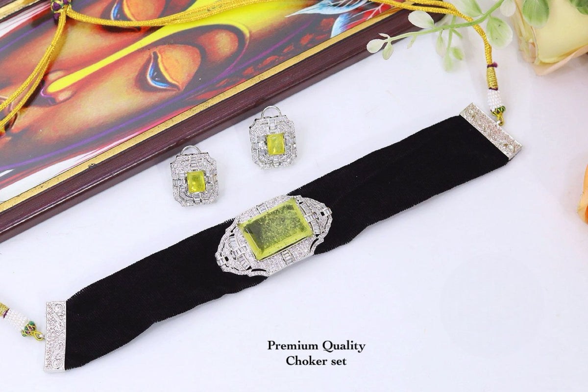 Celebrity Inspired Kundan Velvet Choker Bridal Necklace Set with Matching Earrings | Indian Wedding Bridal Jewellery for Bride