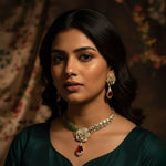 Kundan Necklace Bridal Set for Women – Gold Plated Floral Bridal Necklace Set with Earrings, Red Stone Wedding & Festive Jewellery