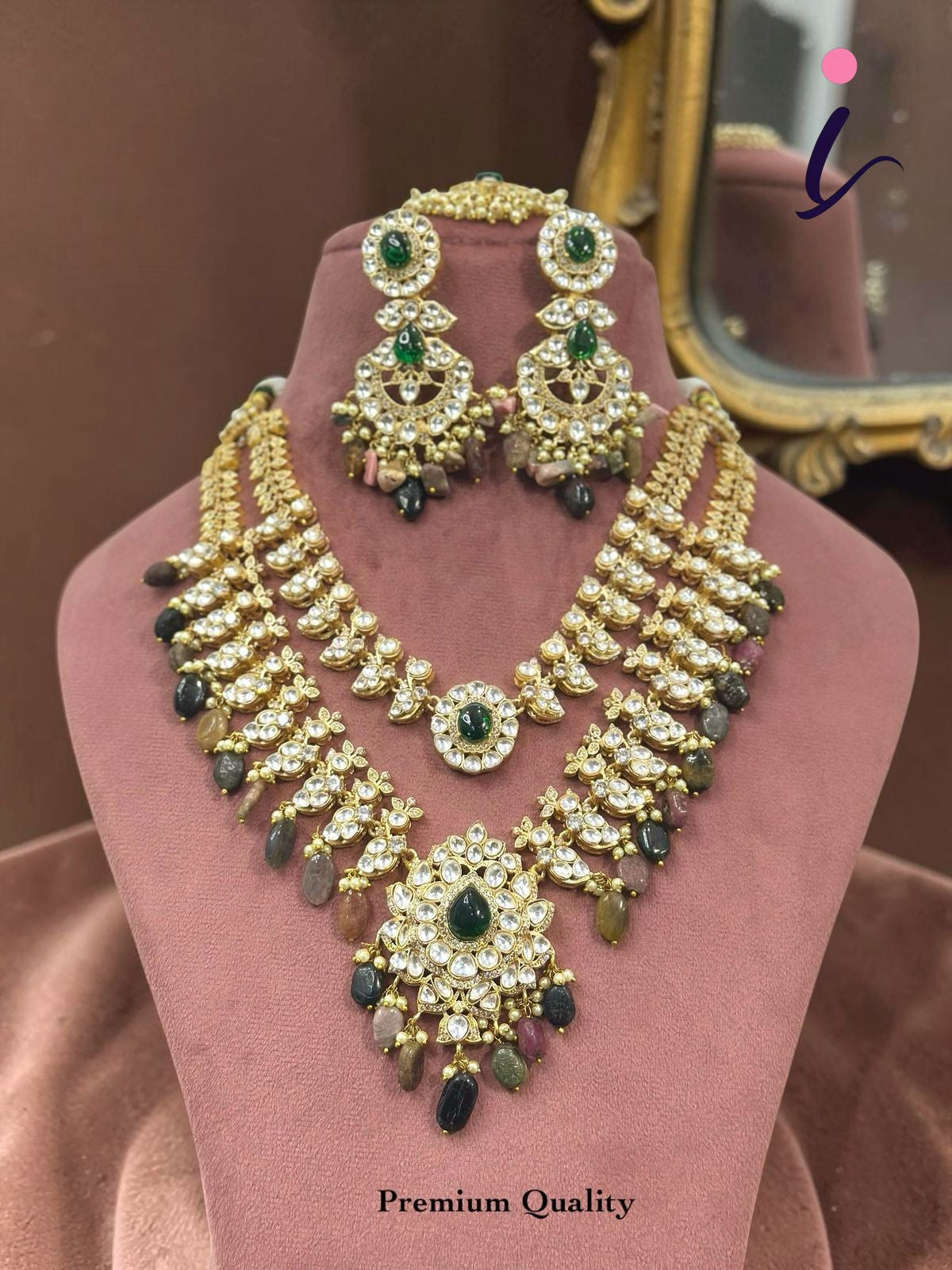 Luxury Antique Kundan Bridal Necklace Set for Women | Designer Multi Stone Traditional Jewelry Set with Earrings | Wedding & Festive Wear