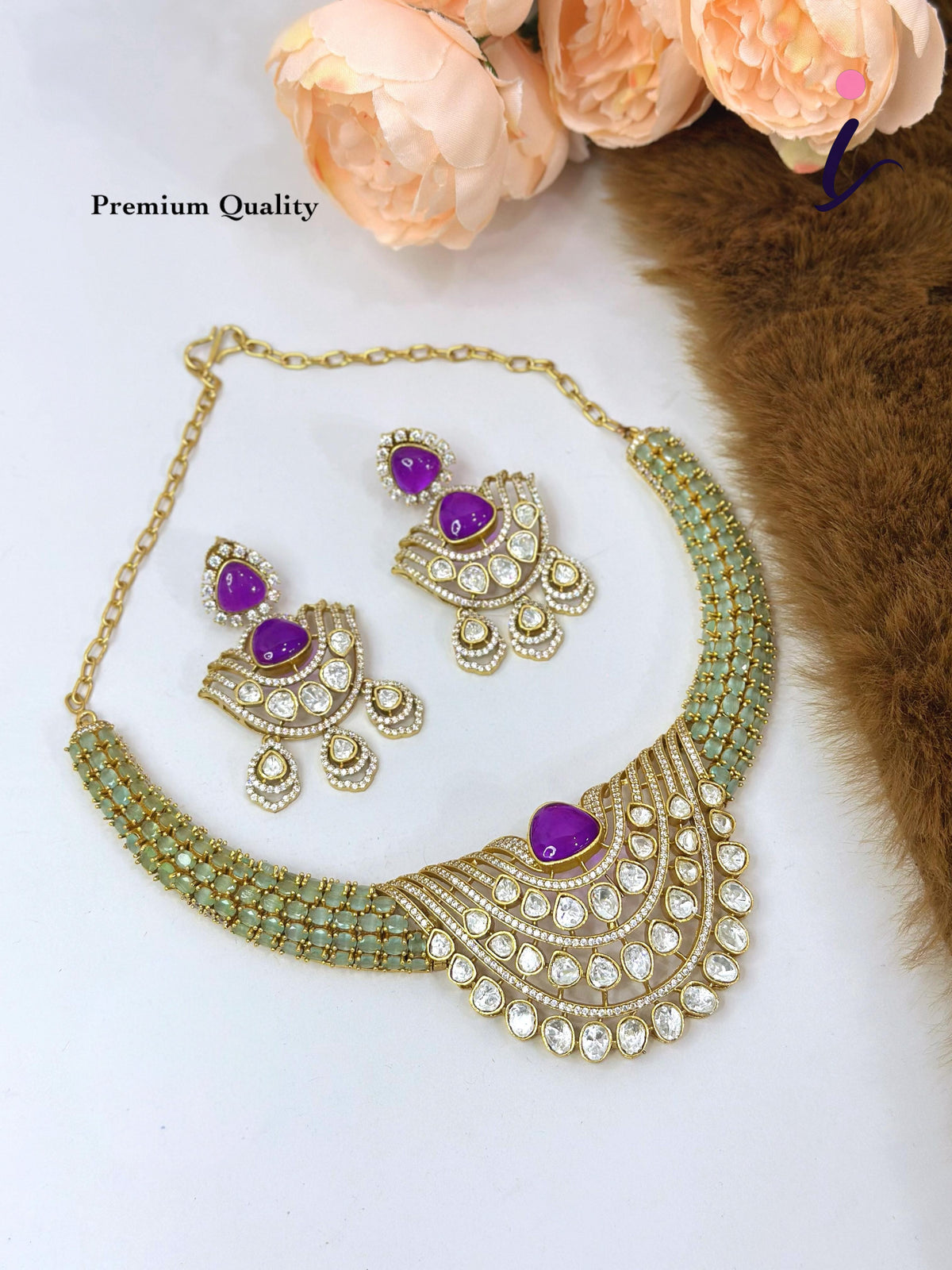 Royal Blue Kundan Necklace Set with Earrings for Women | Gold Plated Bridal Choker Jewellery | Traditional Indian Wedding & Party Wear
