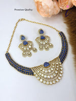 Royal Blue Kundan Necklace Set with Earrings for Women | Gold Plated Bridal Choker Jewellery | Traditional Indian Wedding & Party Wear
