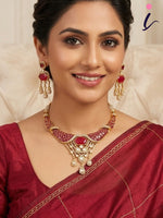 Ruby Red Kundan Necklace Set with Earrings for Women | Gold Plated Bridal Choker Jewellery | Traditional Indian Wedding & Party Wear