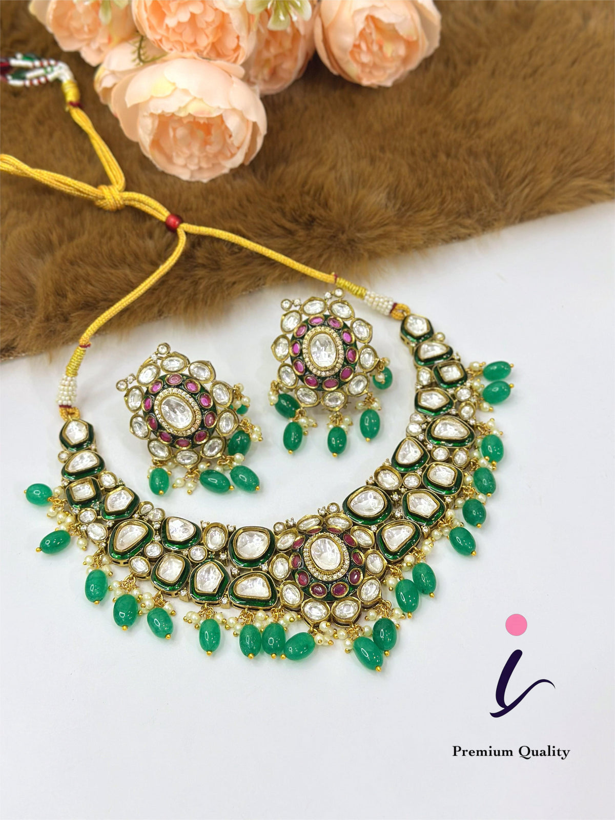 Green Kundan Choker Necklace Set with Earrings for Women | Gold Plated Bridal Jewellery | Traditional Indian Wedding & Festive Wear