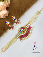 Multicolor Kundan Pearl Choker Necklace Set with Earrings for Women | Gold Plated Navratan Bridal Jewellery | Traditional Indian Wedding & Festive Wear