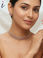 Ruby CZ Tennis Choker Necklace Set with Stud Earrings for Women | Gold Plated Designer Bridal Jewellery | Indian Wedding & Party Wear