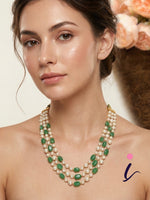 Green Beads & White Pearl Multi-Layer Necklace for Women | Traditional Indian Bridal Wedding & Party Wear Jewellery