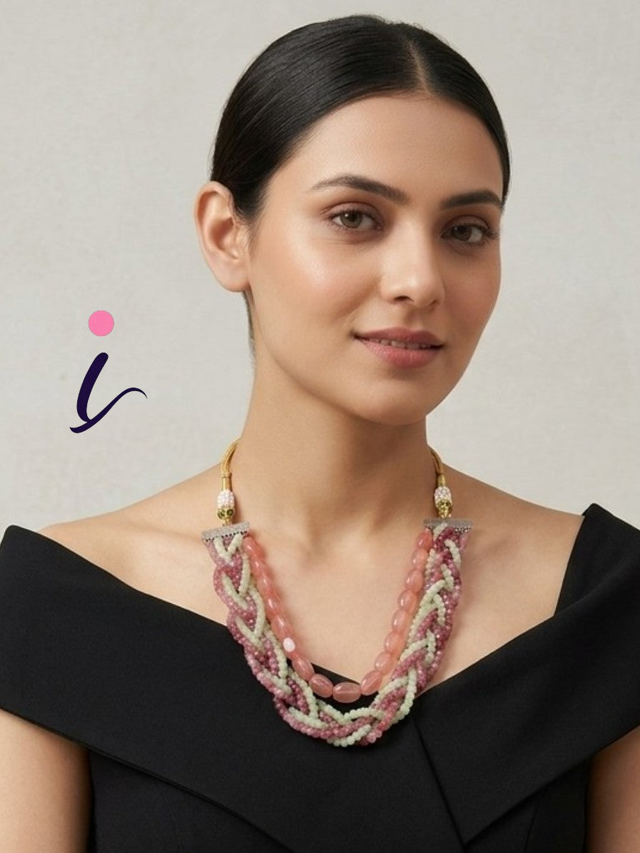 Pink Multi-Layer Beaded Necklace for Women | Handcrafted Traditional Bridal Wedding & Party Wear Jewellery