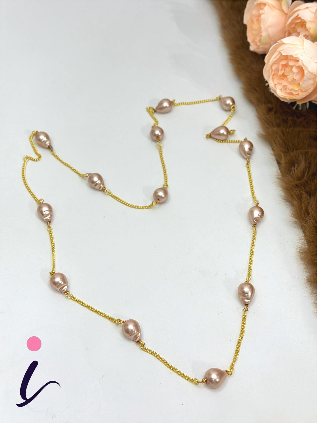 Grey Pearl Long Chain Necklace for Women | Gold Plated Minimalist Designer Party Wear & Everyday Jewellery
