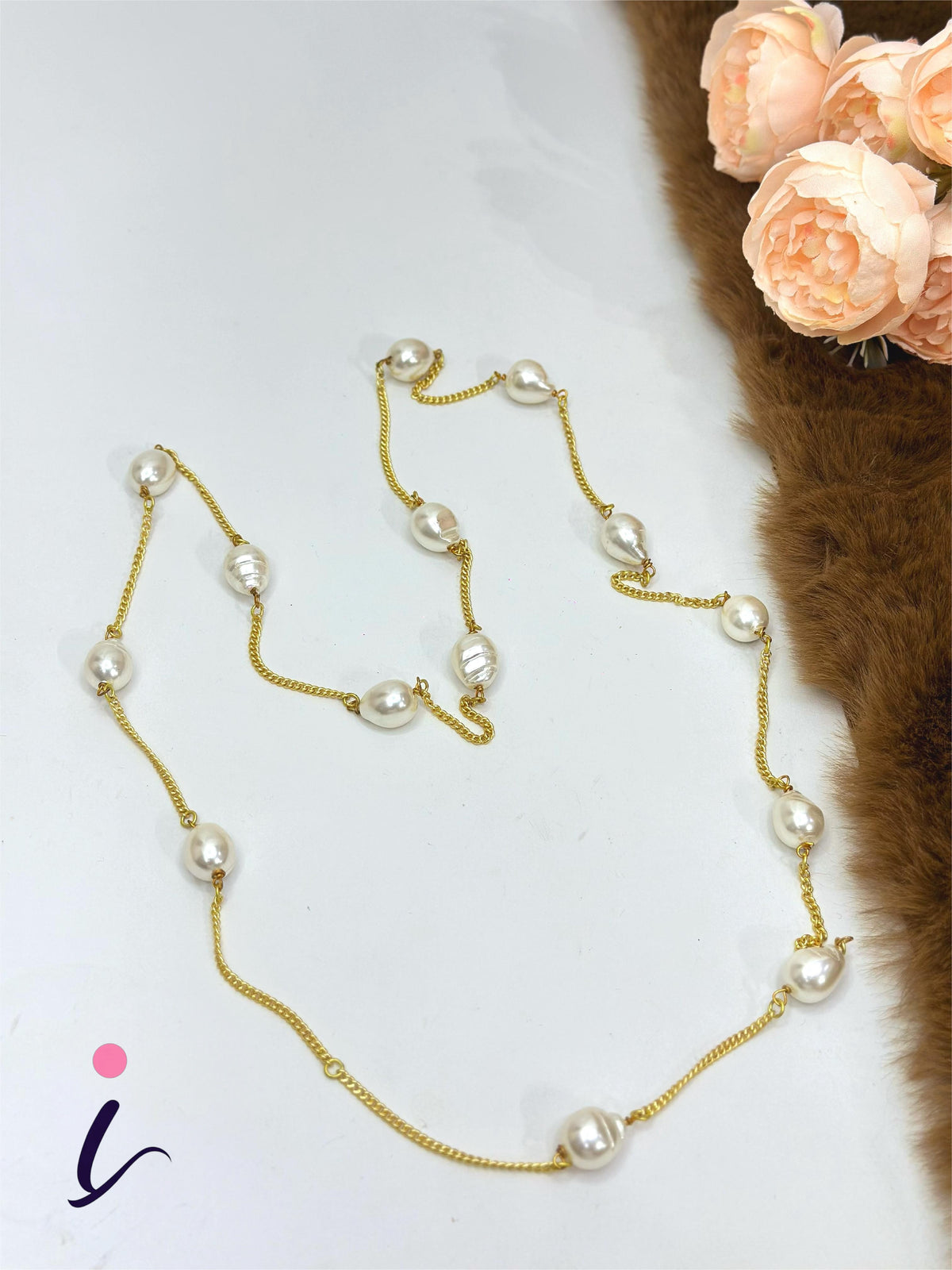 Grey Pearl Long Chain Necklace for Women | Gold Plated Minimalist Designer Party Wear & Everyday Jewellery
