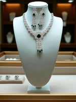 Silver-Toned Double Layered CZ Choker & Earrings SetIndian AD Jewelry for Weddings & Festive Wear - Libasaa.com