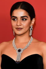 Silver-Toned Double Layered CZ Choker & Earrings SetIndian AD Jewelry for Weddings & Festive Wear - Libasaa.com