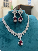 Emerald Green Teardrop CZ Necklace Set with Earrings Floral Diamond-Cut Bridal Jewelry - Libasaa.com