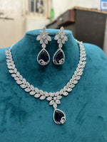Emerald Green Teardrop CZ Necklace Set with Earrings Floral Diamond-Cut Bridal Jewelry - Libasaa.com