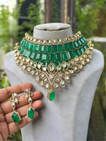 Katrina Kaif Inspired Choker Necklace Set with Kundan Polki & Pear Drop Detailing Bridal Statement Jewelry - Libasaa.com