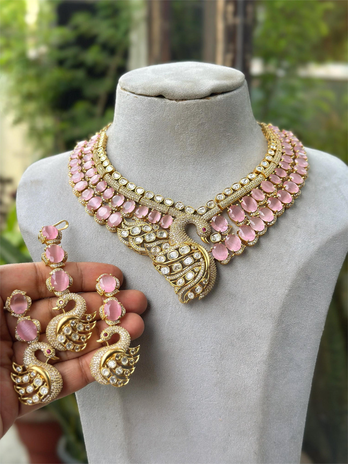 Royal Peacock Design Navy Blue Kundan Choker Necklace Set with Maang Tikka & Earrings Bridal Statement Jewelry - Libasaa.com