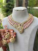 Royal Peacock Design Navy Blue Kundan Choker Necklace Set with Maang Tikka & Earrings Bridal Statement Jewelry - Libasaa.com