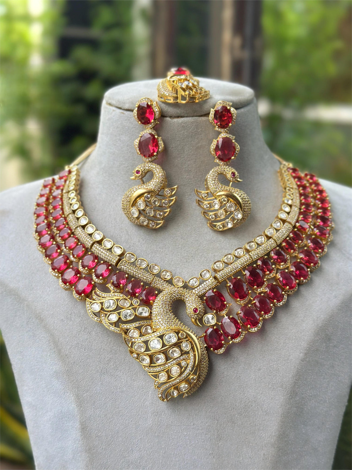 Royal Peacock Design Navy Blue Kundan Choker Necklace Set with Maang Tikka & Earrings Bridal Statement Jewelry - Libasaa.com