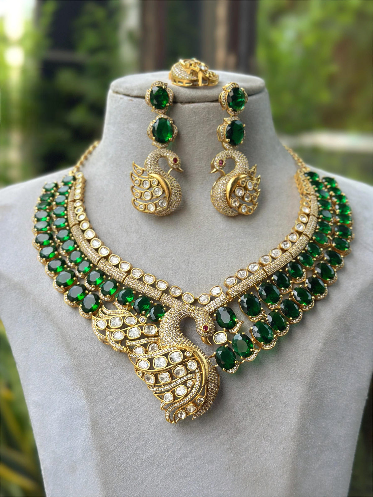 Royal Peacock Design Navy Blue Kundan Choker Necklace Set with Maang Tikka & Earrings Bridal Statement Jewelry - Libasaa.com