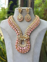 Mint Green Kundan Layered Long Necklace Set with Teardrop Earrings Bridal & Festive Designer Jewelry - Libasaa.com