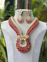 Mint Green Kundan Layered Long Necklace Set with Teardrop Earrings Bridal & Festive Designer Jewelry - Libasaa.com
