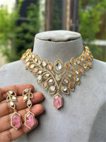 Ruby Red Leaf Design Kundan Polki Choker Necklace Set with Matching Drop Earrings β Bridal & Festive Jewelry - Libasaa.com