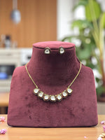 Minimalist Gold-Plated Kundan Necklace Set with Teardrop Stud Earrings - Libasaa.com